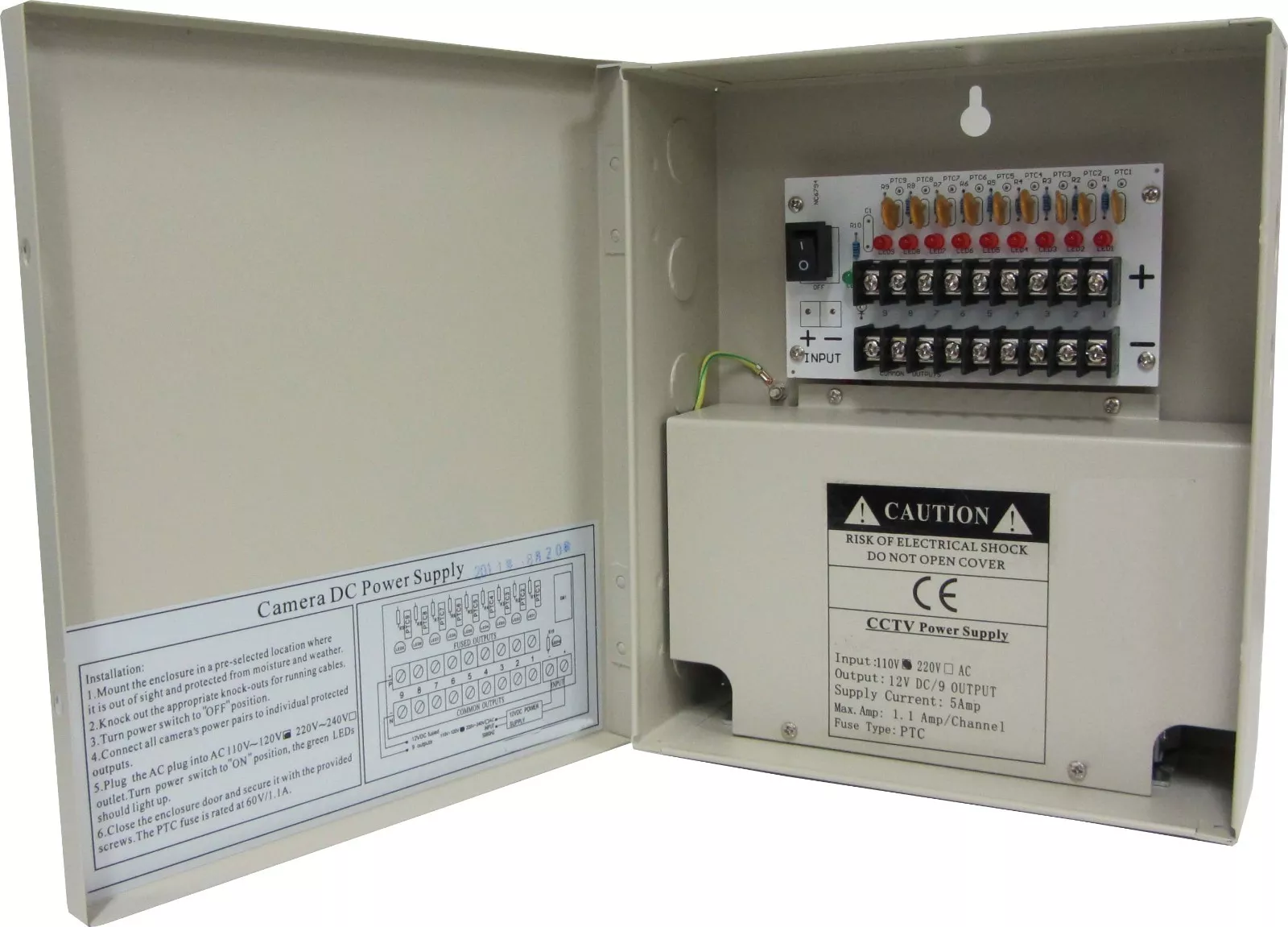 9 Camera Channel 12V DC 5Amp Power Supply Box CCTV (image for) 9 Camera Channel 12V DC 5Amp Power Supply Box CCTV